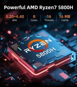 Mllse Mini Pc G5 Pro Amd Ryzen 7 5800H, 16Gb Ram, 512Gb Ssd, Wi-Fi 6, Bluetooth 5.2, Windows 11 Mini Desktop Computer