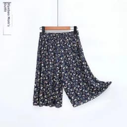 Summer Thin Casual Pants Ice Silk Elastic Waist Five-Point Pants Floral Print High Waist Skirt Pants for Middle-Aged Women