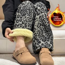 Afashion Lamb Velvet Fleece Lined Thick Plaid Casual Pants Women's Autumn Winter Loose Straight Leg Wide Leg Cotton Sleepwear Tr