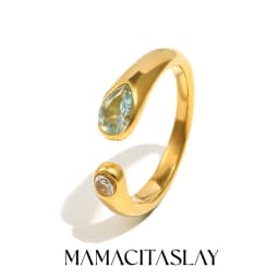 MamacitaSlay 316L Stainless Steel Multicolored CZ Stackable Ring 18K Gold Plated Vintage Waterproof Jewelry For Women Daily Wear