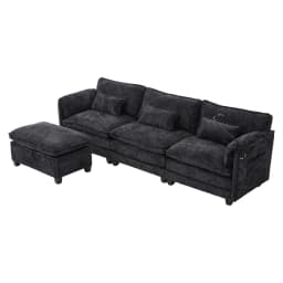 Modern 2-Seater Chenille Sofa Memory Foam Filling with USB Charging Port Side Pocket Phone Holder Modular Stools Living Room