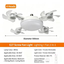 Smart LED Ceiling Fan Light 48W Energy Efficient with Remote Control 3 Speed Options 2/4H Timer for Living Room Bedroom E27