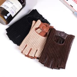 Men's Genuine Leather Unlined Retro Snap-fastener Fingerless Semi-finger Tactical Driving Riding Punk Rock Short Gloves Mitts