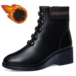 Buttons Red Wedge Sock Boots For Women Winter Fur Lined Faux Leather Shoes Female Ankle Boots Ladies Booties Woman Platform Boot