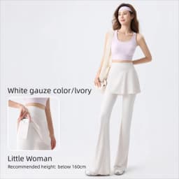 Women's High Waist Tummy Control Flared Yoga Pants with Skirt Overlay 2-in-1 Fall Outwear Sports Leggings for Gym Running