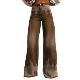 Summer Women's Large Hole Patchwork Jeans High Waist Wide Legs Trousers Cool Girl Casual Bottoms Female Denim Pants