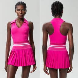 Women Two Pieces Yoga Set Solid Color Gym Top Tennis Skirt Sports Suit Breathable Quick Dry Short Sportswear Workout Clothes