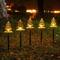 5Pcs Christmas Pathway Lights Waterproof Snowflake/Xmas Tree/Star With Stake Lamp Solar Powered Suitable For Home Outdoor Decor