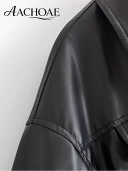 AACHOAE Women Faux Leather Jacket Drawstring Waist Zip Up Utility Short Coat Flap Pocket Casual Streetwear Autumn Outerwear