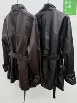 Office Ladies Loose Single-Breasted Genuine Leather Jackets Solid Color Turn Down Collar Long Sleeves Pockets Sheepskin Outwear