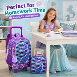 3PCS Rolling Backpack for Girls, Kids Roller Wheels Bookbag, Wheeled School Bag with Lunch Bag - Mermaid