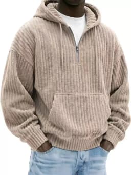 2026 Men Vintage Knit Zip Hoodie, Loose Pullover Sweatshirt, Long Sleeve Casual Streetwear Daily Autumn Winter Tops