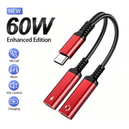 2 in 1 USB C Headphone And Charger Adapter Type C Dual Port Aux Audio Cable Fast Charging For iPhone 17 Samsung Phone Splitter