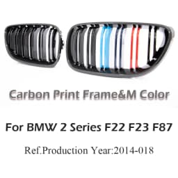 Front Bumper Kidney Grill M Color Carbon Print Fiber Chrome Performance Color Grille For BMW 2 Series F22 F23 F87 218i 220i 228i
