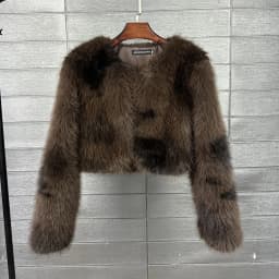 [EAM] Pattern Short Elegant Faux Fur Jacket New Round Neck Long Sleeve Women Coat Fashion Tide Autumn Winter 2026 CPG6814