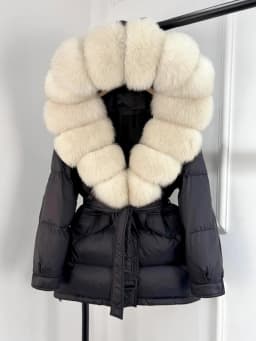 Lagabogy 2025 Thick Warm Mid-Long Puffer Coat Real Fox Fur Collar White Duck Down Coat Female Loose Warm Hooded Parkas With Belt