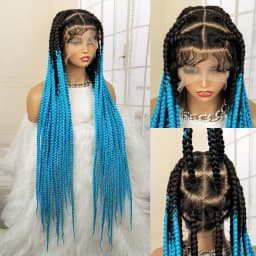Full Lace Cornrow Braids Synthetic Lace Front Wig Big Square Knotless Box Braids Wig with Baby Hair Braided Wigs for Black Women