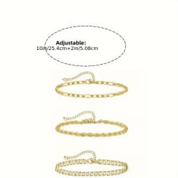 3pcs/set Flat Snake Chain Fried Dough Twists Chain Anklet Set Women's Beach Vacation Fashion Foot Jewelry