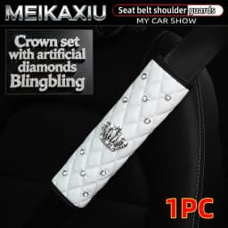 Soft Leather Diamond-Encrusted Crown Car Shoulder Guard 1PC/2PCS Safety Belt Decoration Shiny Accessory for Women's Cars