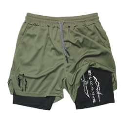 Solo Leveling Print 2in1 Running Workout Shorts for Men Gym Performance Compression Shorts with Phone Loop Athletic Activewear