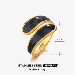 Stainless Steel Black and White Ring with Enamel Simple Double Layer Oil Dripping Adjustable Open Finger Ring for Women No Fade