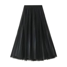 Starry Gradient Chiffon Pleated Long Skirt for Women, Solid Color 3-layer A-line High Waisted Autumn and Winter Big Swing Skirt