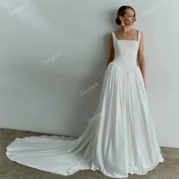 Vintage Square Wedding Dresses For Women A Line Satin Bridal Gown Long Train Sexy Backless Beach Wedding Gowns Vestidos De Novia