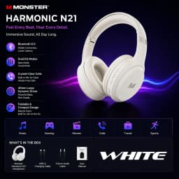 Monster Harmonic N21 Bluetooth 6.0 Headphones Dual EQ Mode Immersive Stereo Earphone Over-Ear Foldable Wire/Wireless Headset