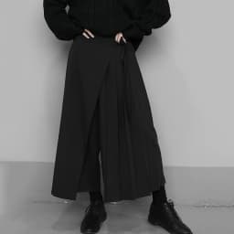 Autumn New 2026 Irregular False Two-piece Skirt Pants Women Black Wide-leg Pant Ladies Elastic Waist Straps Casual Pants Lady