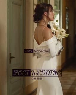 Zoci Elegant Off Shoulder Mermiad Wedding Dresses Spaghetti Straps Wedding Photos Shoot Dress Customized Long Sleeve Bridal Gown