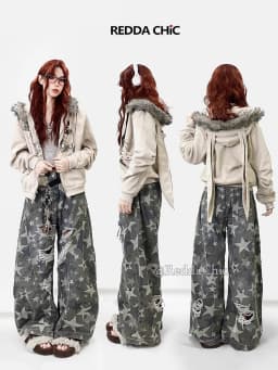 REDDACHiC Aesthetic Zip Up Graphic Hoodies Jacket Bunny Ear Fuzzy Hooded Fleece Lined Oversized Top Harajuku Y2k Women Clothes