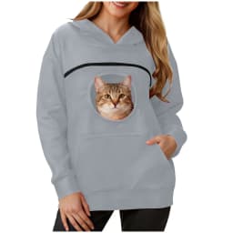 Women's Hoodies With Pet Bag Solid Color Hooded Pullovers Pet Cat & Dog Pocket Holder Tops Casual Sports Sweatshirts Loose Top