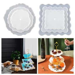 Silicone Round Tray Fruit Plate Mold Handcrafted Mirror Resin Mold Crystal Table Plate Decoration Silicone Mold For Resin