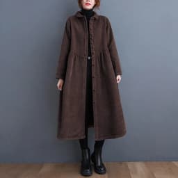 plus Size Casual Slimming Autumn Winter Fce Long Sve Vintage Loose Velvet Women's Jaet Thiened Cotton Double Collar