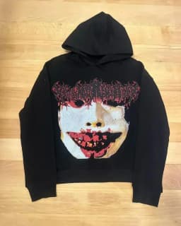Men Gothic Horror Print Zip Up Hoodie Dark Anime Face Graphic Sweatshirt Y2K Harajuku Streetwear Outerwear Casual Black Tops