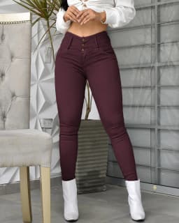 Spring Autumn New Pants Trousers Women's Solid Color High Waist Button Skinny Pants Women's Fashion Slim Fit Pencil Pants