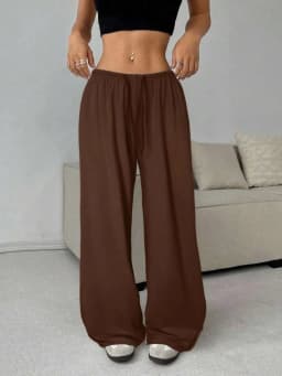 New Women's Fashion Comfortable Solid Color Pants Loose Wide Leg Sporty Casual Elastic Waist Pants