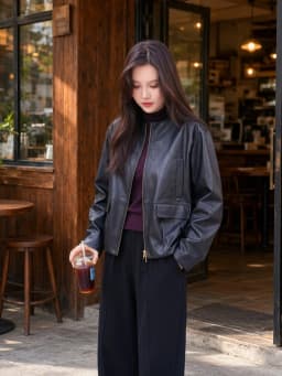 April 9th plus Size Women's Jacket Coat Large Zipper Leather Style Autumn Winter Fashion Korean Version Long Sleeve Coat