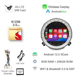 8+256G 7" Auto Android 14 Car Radio GPS Player Carplay Navi Bluetooth 4G LTE Wifi For BMW Mini Cooper R56 R57 R58 R60 2007-2013