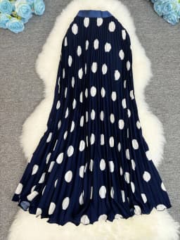 Polka Dot Print High Elegant A-line Pleated Long Skirt For Women 2025 Spring autumn Office Lady Casual Leopard Skirts