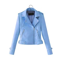 Slim Fit Motorcycle Pure Color Leather Jacket Short Outerwear Women's Korean Style Fashionable Autumn Winter Coat