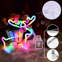 1pc Christmas Tree Neon Sign Light With Elk & Christmas Sock & Christmas Tree For Outdoor Garland Garden Windows Curtain Decor