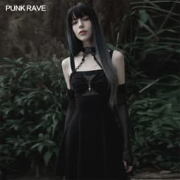 PUNK RAVE Women's Texture Gauze Three-dimensional Cutting Choker with Arm Sleeves Punk Handsome Elastic Long Gloves Accessories