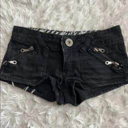 Hip Hop Womens Black Union Jack Patch Denim Shorts with Zippered Pockets Retro Y2K Punk Trend Gothic Casual Street Hot Pants