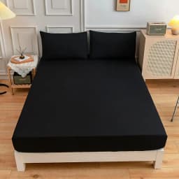 Black Fitted Sheet Home Bed Linen 90x200 Bed Cover with Elastic Band Tampa De Colchão Double Bedsheet (Pillowcase Need Order)