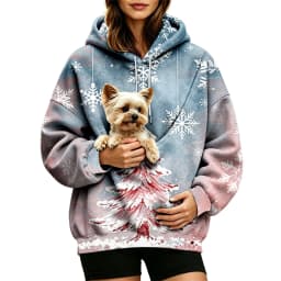 Women Fall And Winter Hoodie With Pet Pouch Oversized Pocket Colorful Print Sweatshirt For Dogs Long Sleeve Thin Hoodie Women