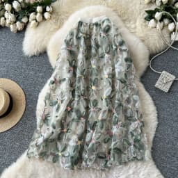 Autumn Winter Flower Embroidery Sequin Mesh Midi Skirts Women 2026 Korean Style Fashion Elegant High Waist Faldas
