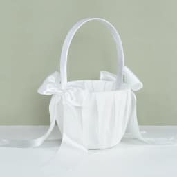 20 CM White Flower Girls Basket Silk Wedding Basket for Flower Bride/Kids Hand Held Wedding Ceremony Party Decorations