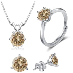 4CT 925 Sterling Silver Jewelry Set VVS1 Full Moissanite Pendant Necklace Ring Earrings for Women Fashion Dating Accessories
