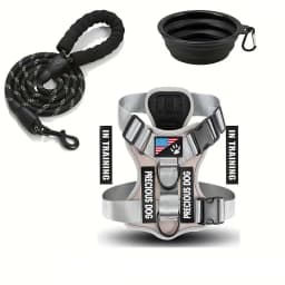 Service Dog Harness & Leash Set with 1pc Folding Bowl Reflective Adjustable Dog Vest Harness Soft Oxford Pet Harness For Small M